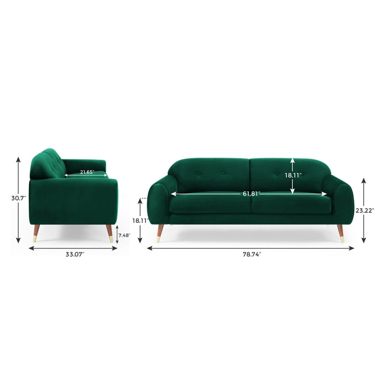 [US Warehouse] Velvet Two-seat Sofa with Wide Flared Armrests, Size: 78.74 x 33.07 x 30.7 inch