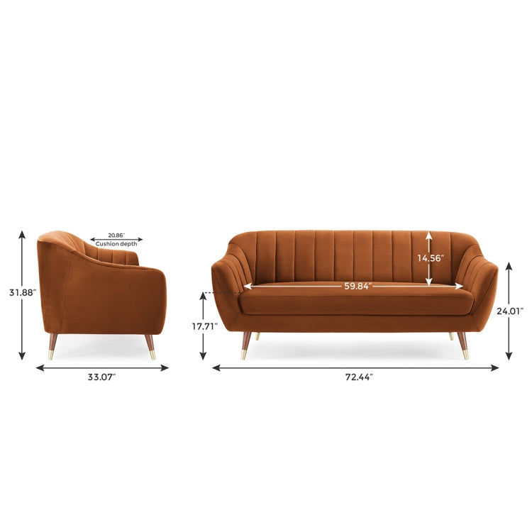 [US Warehouse] Velvet Sofa with Wide Flared Armrests, Size: 72.44 x 33.07 x 31.88 inch