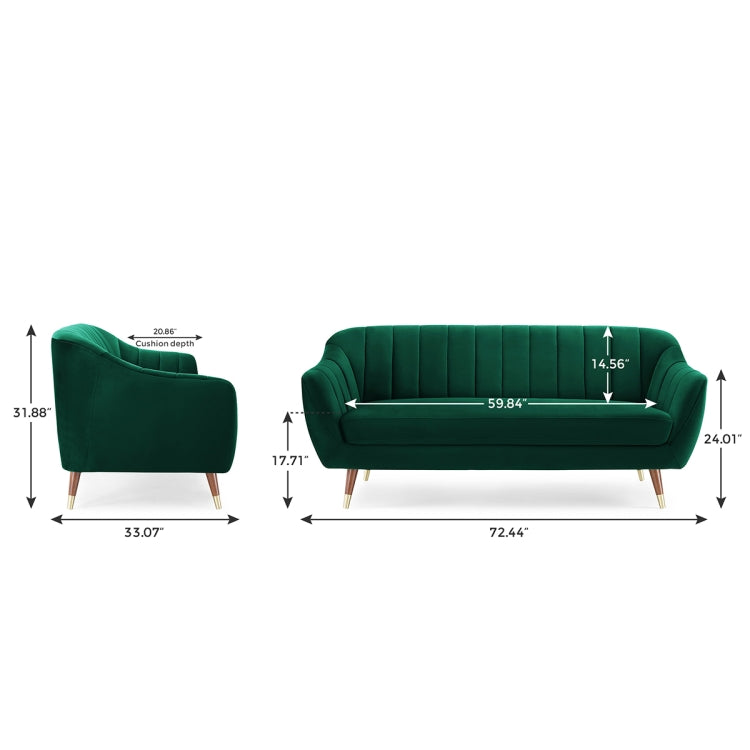 [US Warehouse] Velvet Sofa with Wide Flared Armrests, Size: 72.44 x 33.07 x 31.88 inch