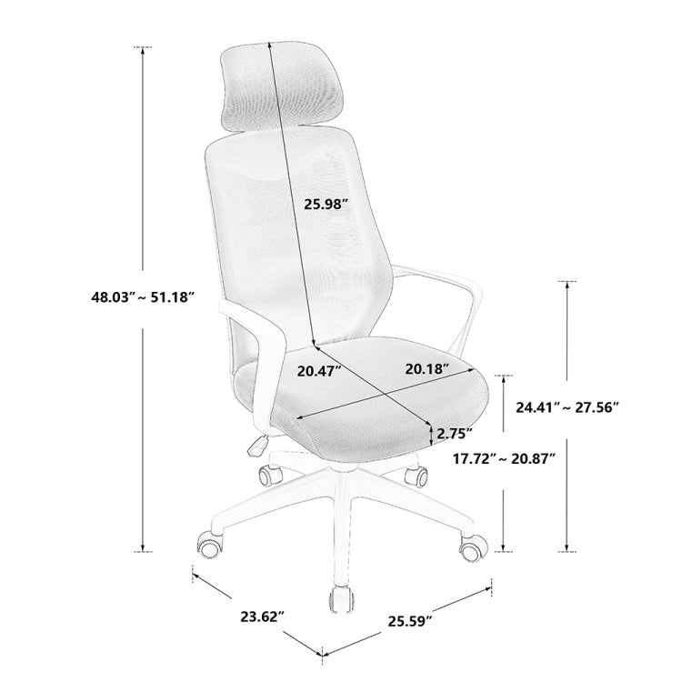[US Warehouse] Home Mesh Office Chair Swivel Lift Computer Chair Reclining Chair with Non-adjustable Armrest, Size: (48.03-51.18) x 25.59 x 23.62 inch