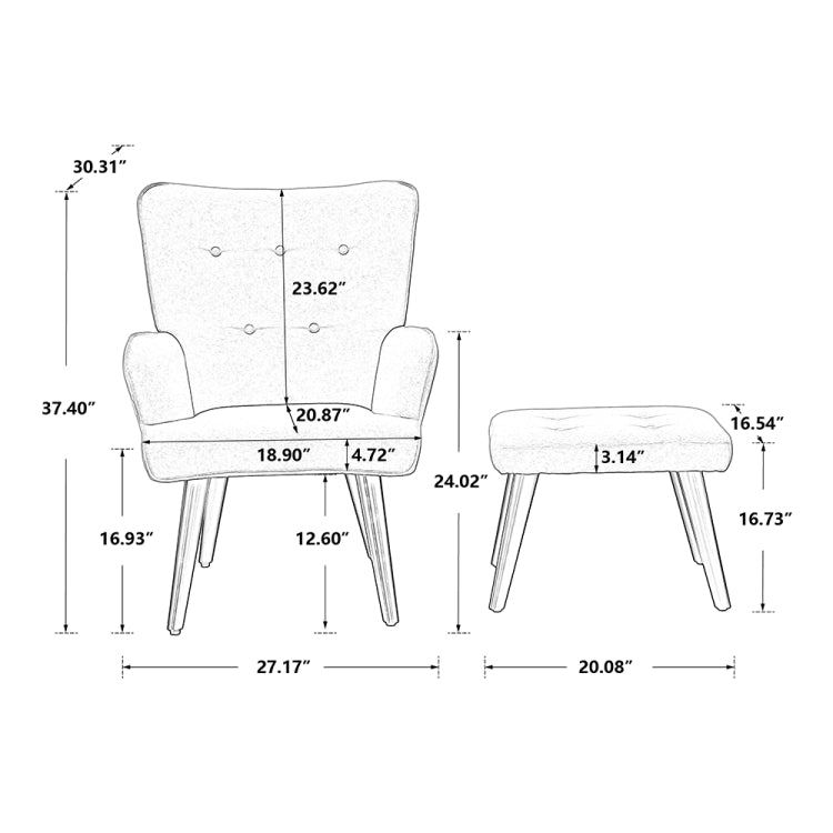[US Warehouse] Living Room Single Upholstered Sofa Chair TV Chair with Footstool