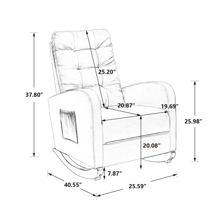 [US Warehouse] Single Upholstered Rocking Chair Comfortable Living Room Sofa Lounge Chair with Storage Bag, Size: 40.55 x 37.80 x 25.59 inch