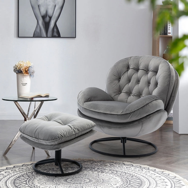 [US Warehouse] Living Room Single Upholstered Velvet Sofa Chair Swivel TV Chair with Footrest, Chair Size: 33.78 x 33.50 x 31.73 inch(Grey)