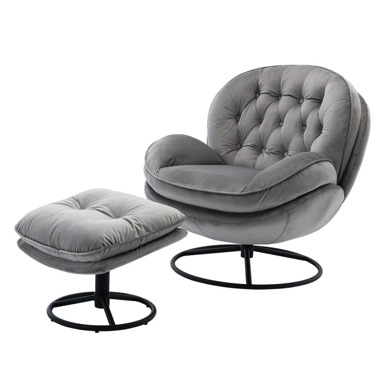 [US Warehouse] Living Room Single Upholstered Velvet Sofa Chair Swivel TV Chair with Footrest, Chair Size: 33.78 x 33.50 x 31.73 inch(Grey)