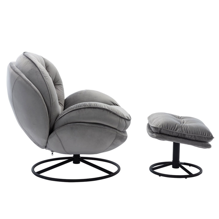 [US Warehouse] Living Room Single Upholstered Velvet Sofa Chair Swivel TV Chair with Footrest, Chair Size: 33.78 x 33.50 x 31.73 inch(Grey)