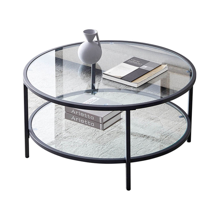 [US Warehouse] Round Glass Coffee Table with Ppen Shelf, Size: 35.43 x 35.43 x 17.72 inch