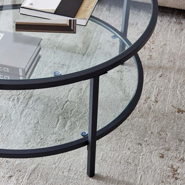 [US Warehouse] Round Glass Coffee Table with Ppen Shelf, Size: 35.43 x 35.43 x 17.72 inch