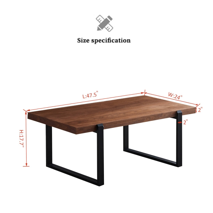 [US Warehouse] Metal Frame Square Walnut Coffee Table, Size: 47.5 x 24 x 17.7 inch