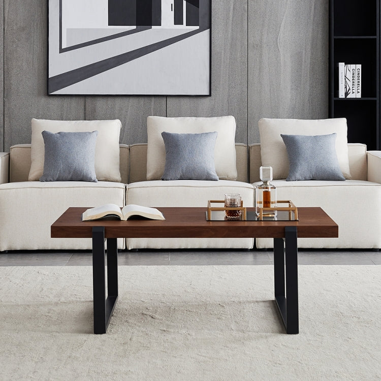 [US Warehouse] Metal Frame Square Walnut Coffee Table, Size: 47.5 x 24 x 17.7 inch