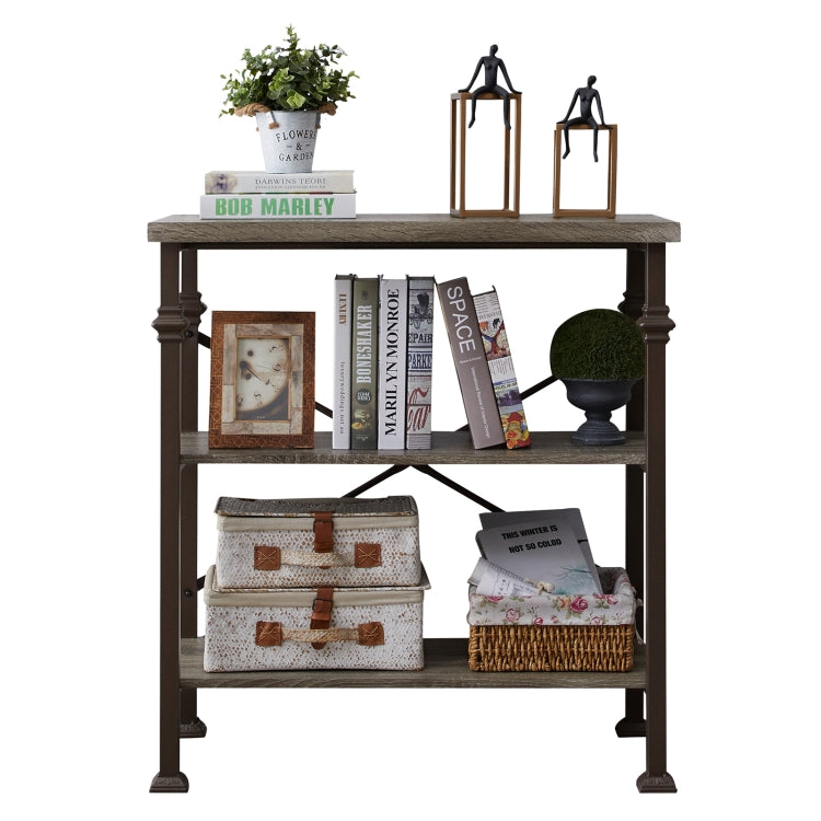 [US Warehouse] Modern Metal Frame Wooden 3-layer Bookshelf, Size: 34.8 x 32.7 x 16.1 inch