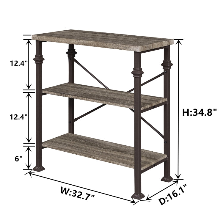 [US Warehouse] Modern Metal Frame Wooden 3-layer Bookshelf, Size: 34.8 x 32.7 x 16.1 inch