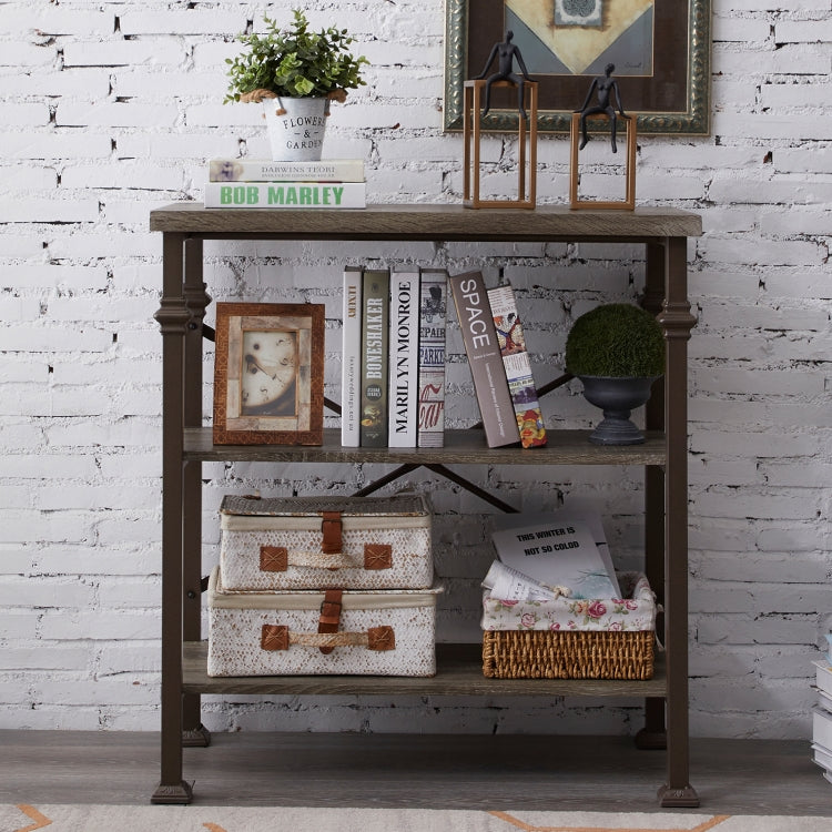 [US Warehouse] Modern Metal Frame Wooden 3-layer Bookshelf, Size: 34.8 x 32.7 x 16.1 inch