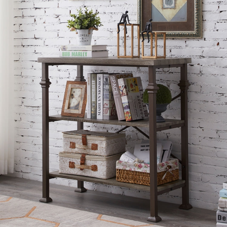 [US Warehouse] Modern Metal Frame Wooden 3-layer Bookshelf, Size: 34.8 x 32.7 x 16.1 inch