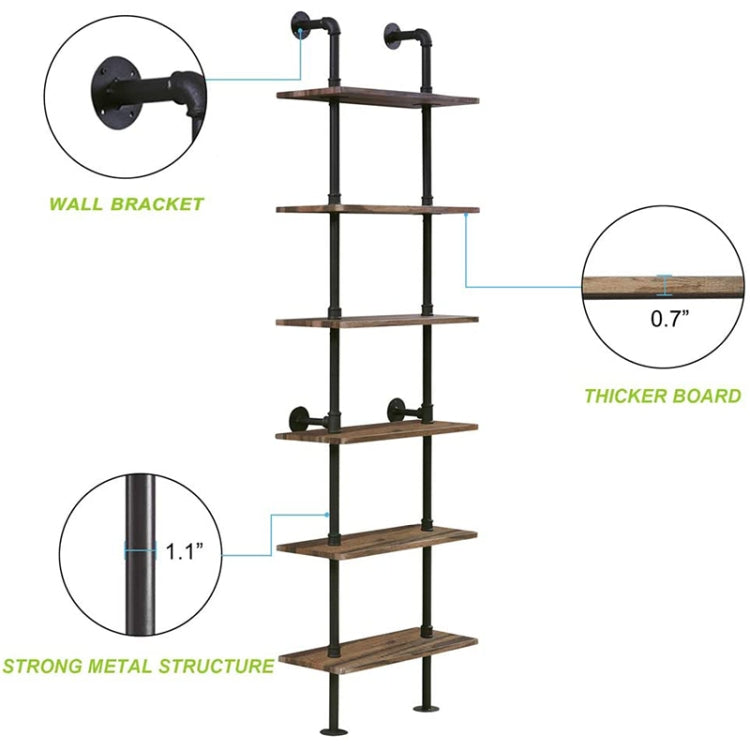 [US Warehouse] Modern Metal Frame Wooden 6-layer Ladder Shape Bookshelf, Size: 82.87 x 23.62 x 9.84 inch