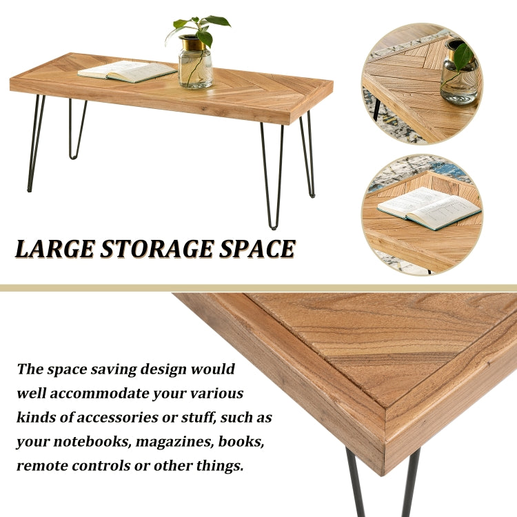 [US Warehouse] Modern Living Room Nature Wood Chevron Pattern Coffee Table with Metal Hairpin Legs