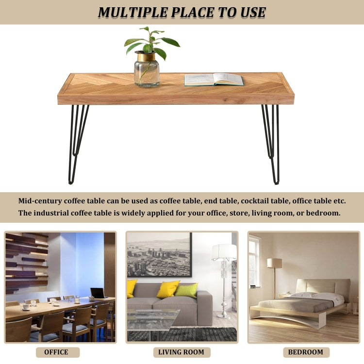 [US Warehouse] Modern Living Room Nature Wood Chevron Pattern Coffee Table with Metal Hairpin Legs