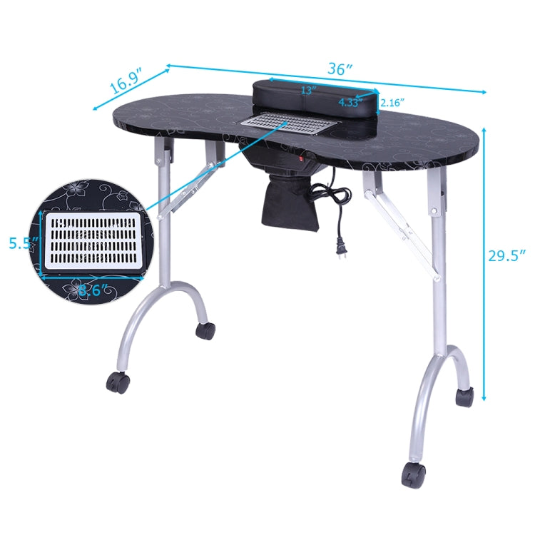 [US Warehouse] Portable MDF Collapsible Manicure Table with Dust Collector & Cushion & Fan, Size: 90x40x75cm