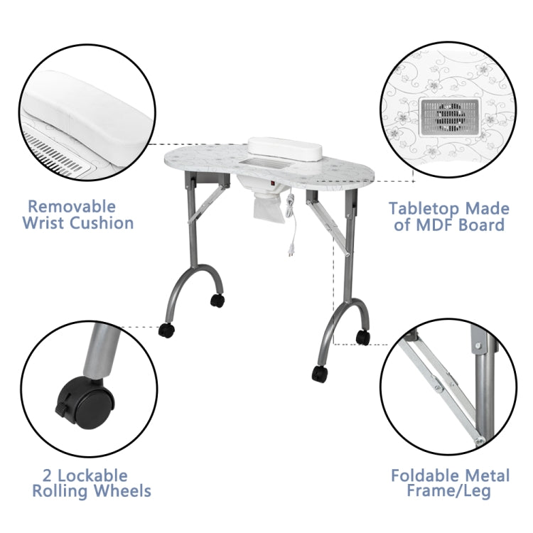 [US Warehouse] Portable MDF Collapsible Manicure Table with Dust Collector & Cushion & Fan, Size: 90x40x75cm