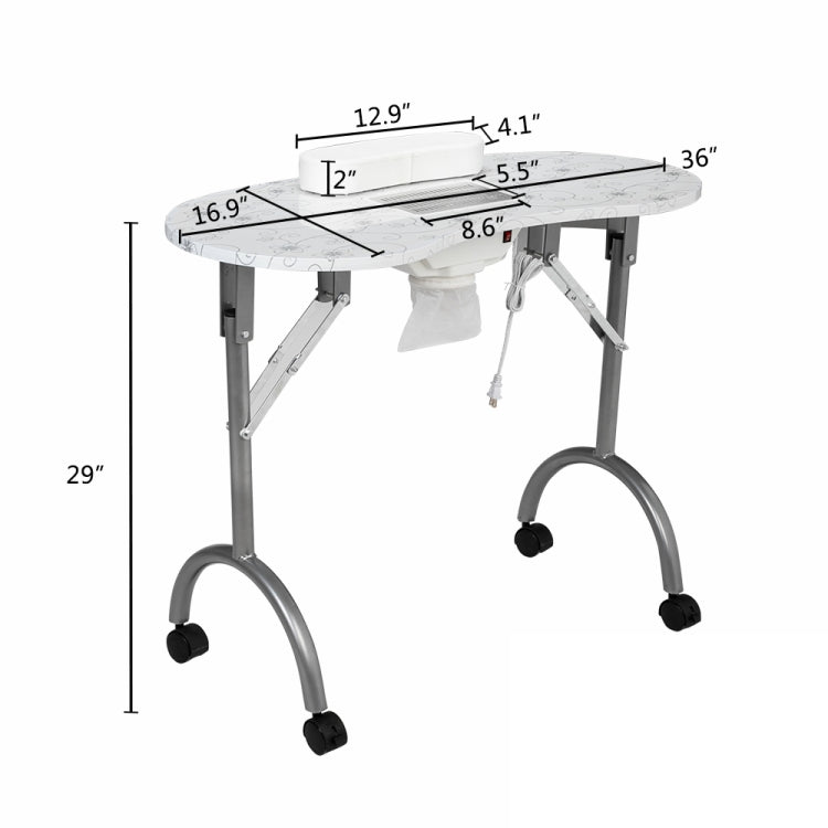 [US Warehouse] Portable MDF Collapsible Manicure Table with Dust Collector & Cushion & Fan, Size: 90x40x75cm