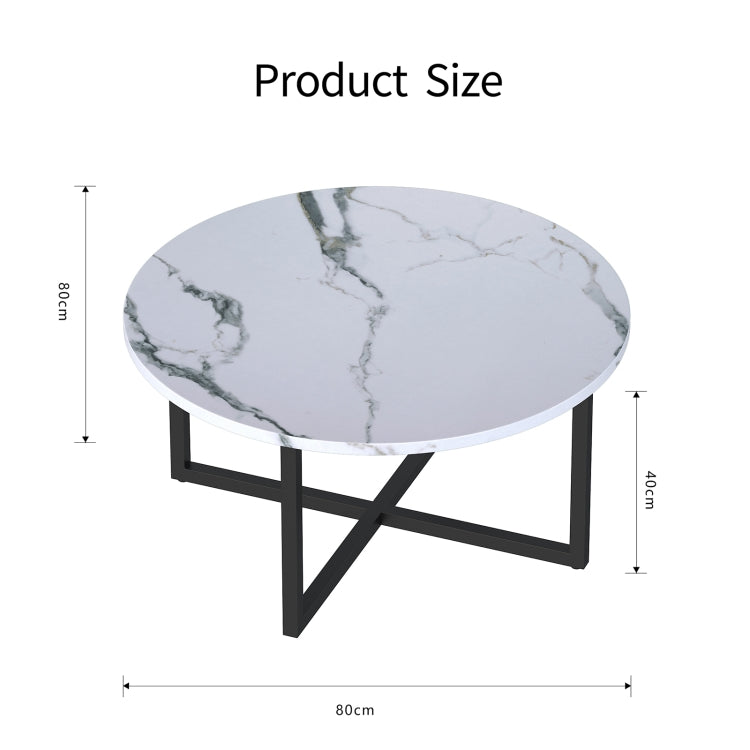 [US Warehouse] 31 Inch Round Imitation Marble Countertop Coffee Table Living Room Tea Table with Open Storage Shelf
