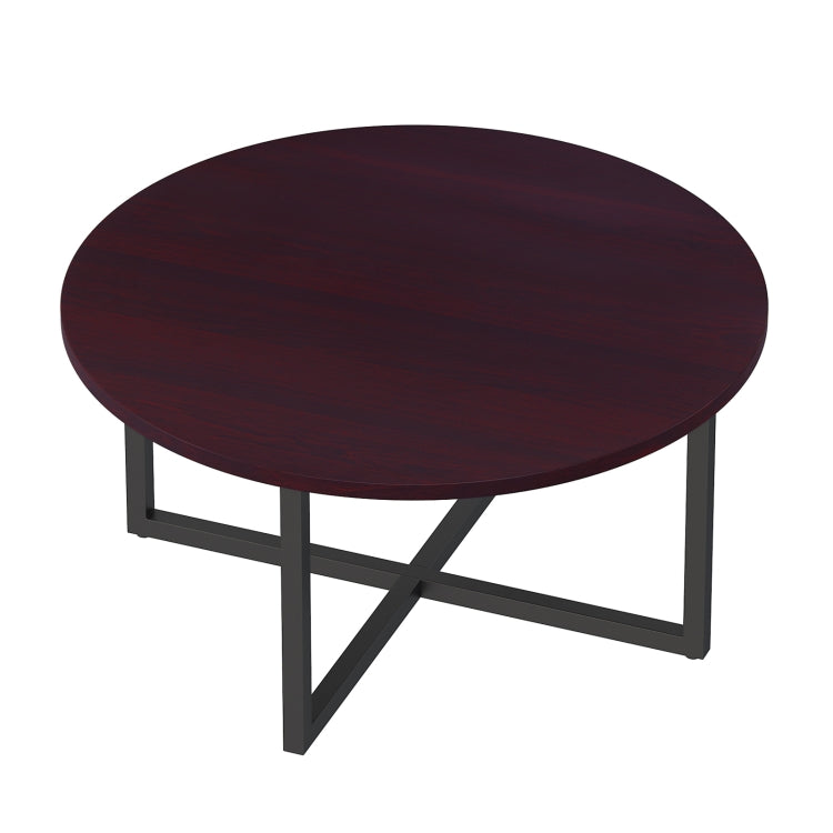 [US Warehouse] 31 Inch Round Black Walnut Mesa Coffee Table Living Room Tea Table with Open Storage Shelf