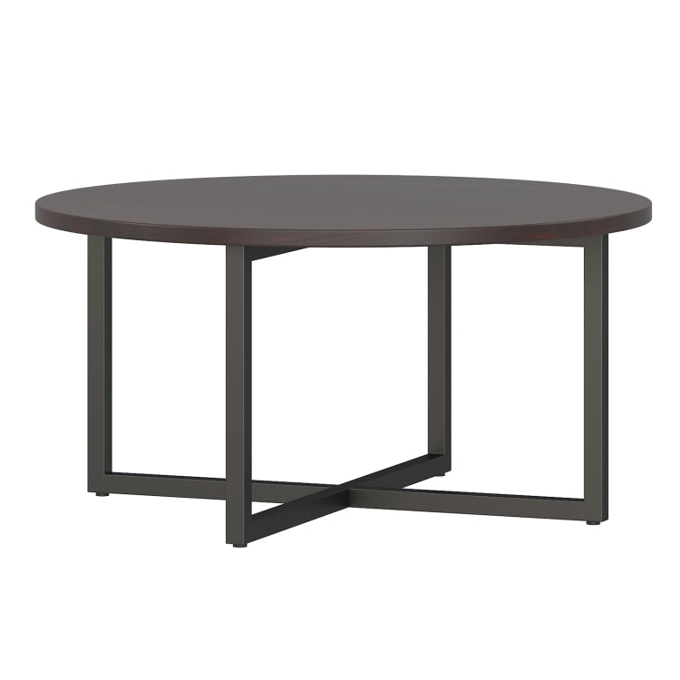 [US Warehouse] 31 Inch Round Black Walnut Mesa Coffee Table Living Room Tea Table with Open Storage Shelf