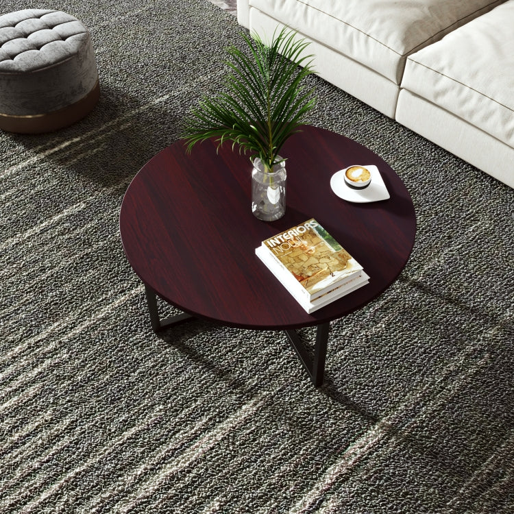 [US Warehouse] 31 Inch Round Black Walnut Mesa Coffee Table Living Room Tea Table with Open Storage Shelf