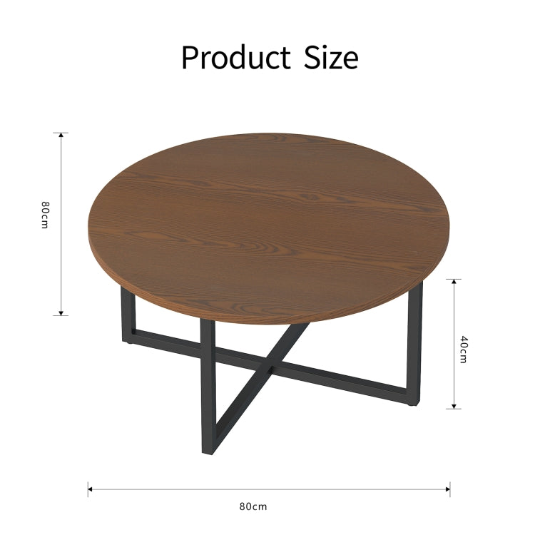 [US Warehouse] 31 Inch Round Red Walnut Mesa Coffee Table Living Room Tea Table with Open Storage Shelf