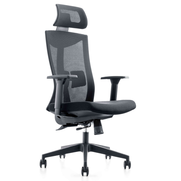 [US Warehouse] Height-adjustable Mesh Sponge Cushion Office Swivel Chair with Headrest & Fixed Armrest & Double Lumbar Support, Size: (119.5-129.5) x 50 x 46cm