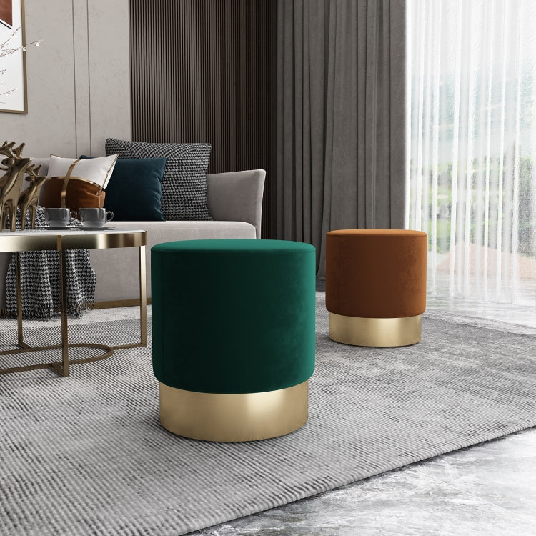 [US Warehouse] Velvet Fabric Round Footstool with Gold-plated Bottom, Size: 36 x 36 x 40cm