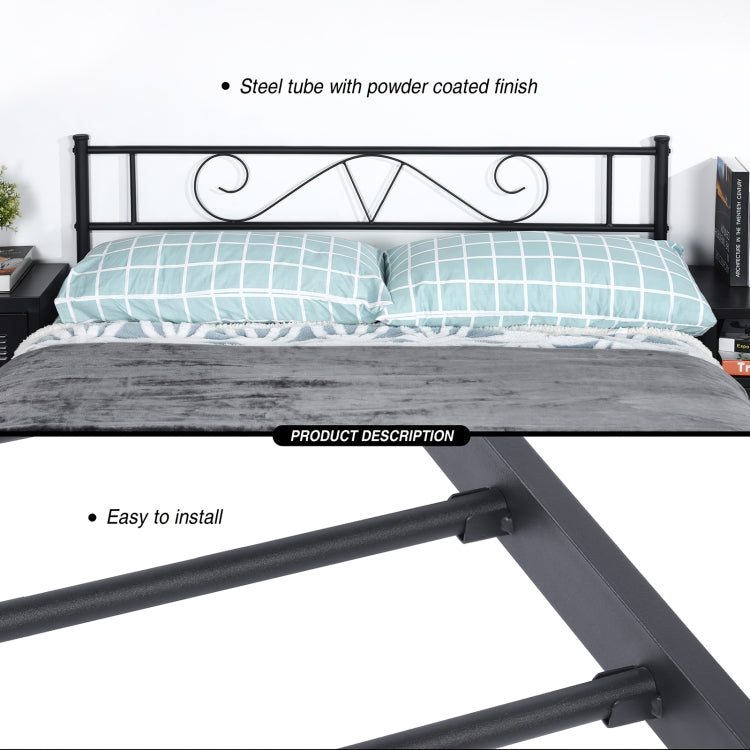 [US Warehouse] Small and Medium-sized Bedroom Living Room Iron Frame Double Bed with Headboard, Size: 197 x 146 x 88cm