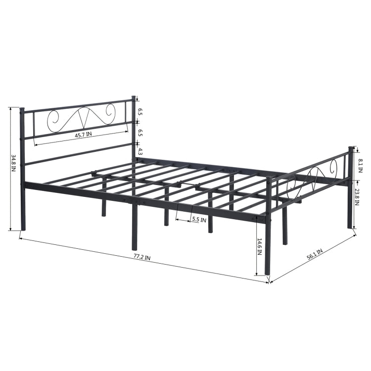 [US Warehouse] Small and Medium-sized Bedroom Living Room Iron Frame Double Bed with Headboard, Size: 197 x 146 x 88cm