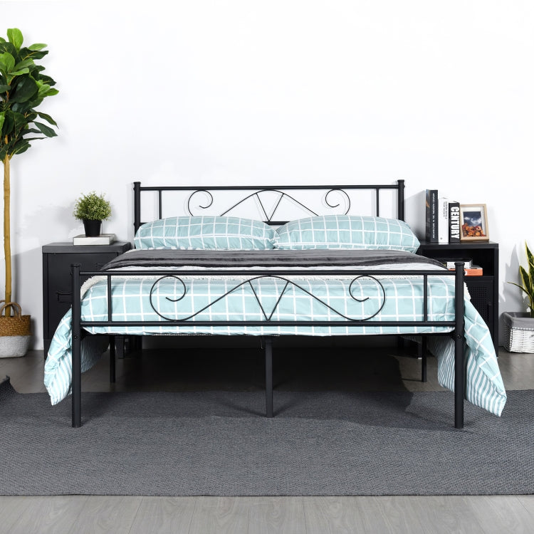 [US Warehouse] Small and Medium-sized Bedroom Living Room Iron Frame Double Bed with Headboard, Size: 197 x 146 x 88cm