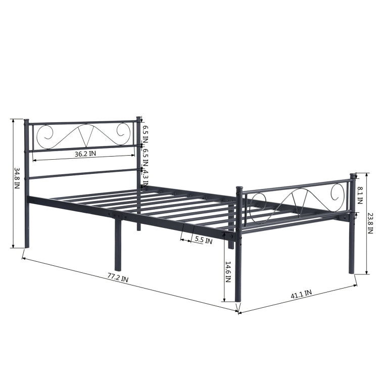 [US Warehouse] Small and Medium-sized Bedroom Living Room Iron Frame Single Bed with Headboard, Size: 197 x 104 x 88cm