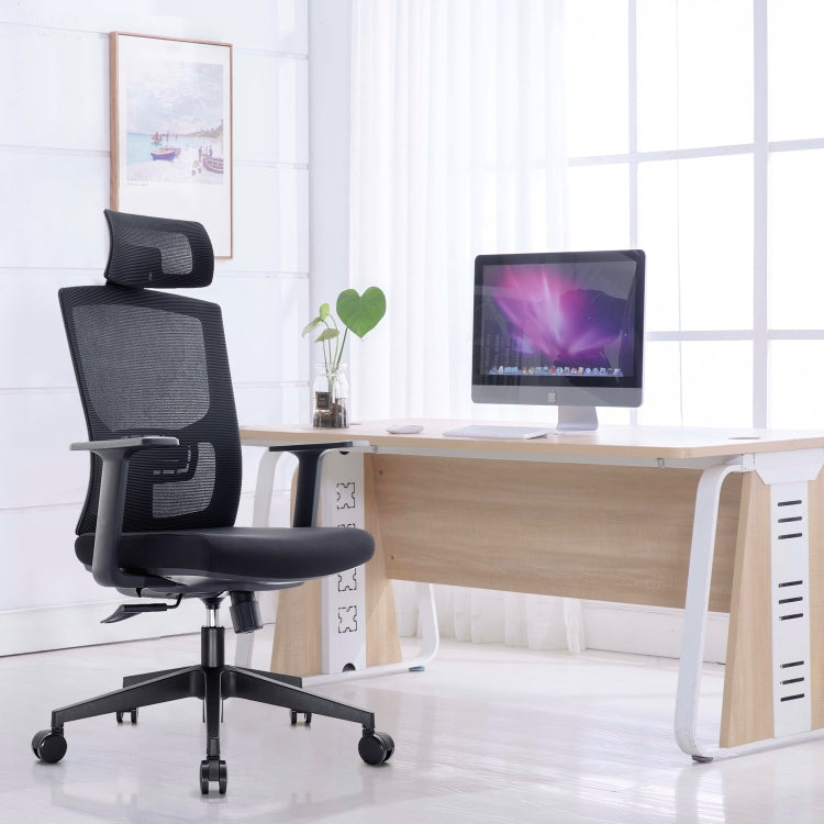 [US Warehouse] Height-adjustable Mesh Sponge Cushion Office Swivel Chair with Adjustable Headrest / Lumbar Support & Fixed Armrest, Size: (116.5-126.5) x 67 x 59cm