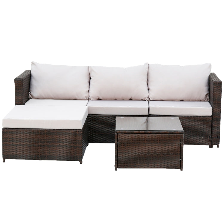 [US Warehouse] 2 in 1 Rattan Terrace Sofa Chair Coffee Table Furniture Set