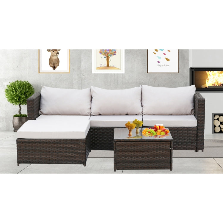 [US Warehouse] 2 in 1 Rattan Terrace Sofa Chair Coffee Table Furniture Set