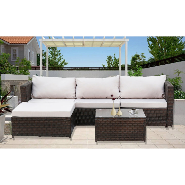 [US Warehouse] 2 in 1 Rattan Terrace Sofa Chair Coffee Table Furniture Set