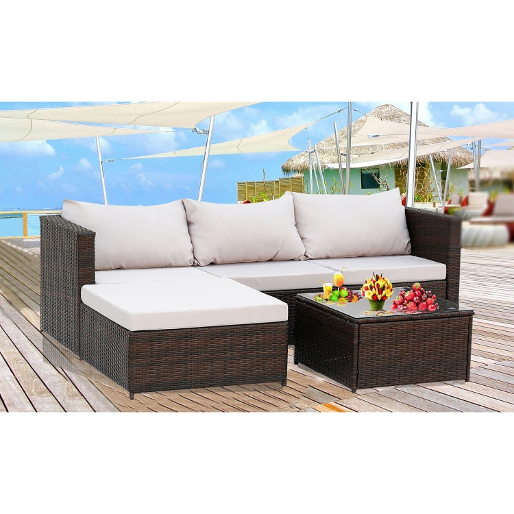 [US Warehouse] 2 in 1 Rattan Terrace Sofa Chair Coffee Table Furniture Set
