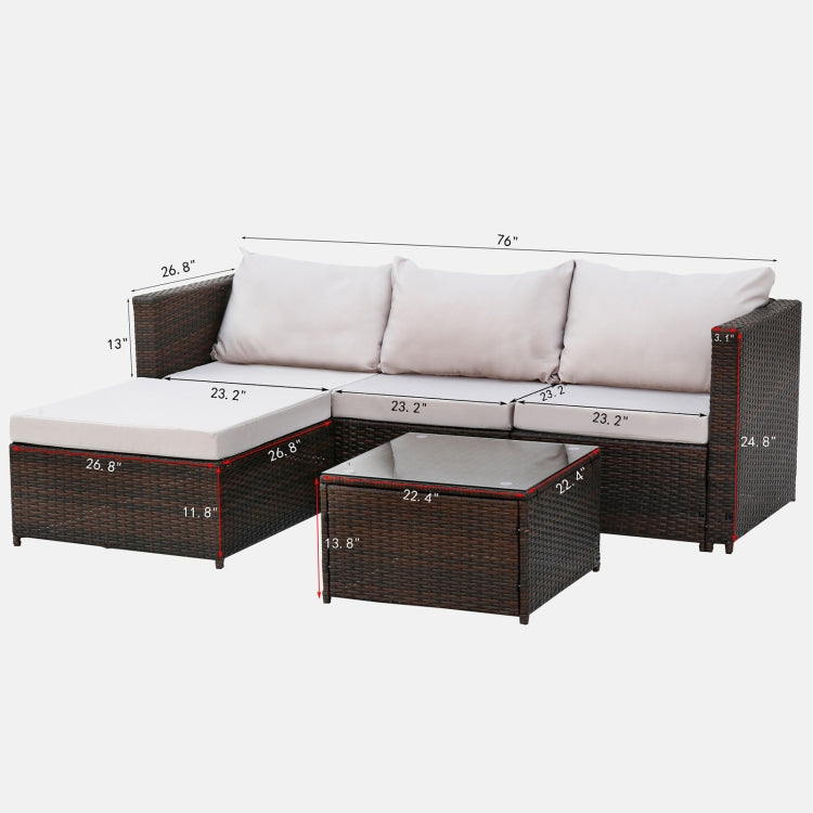 [US Warehouse] 2 in 1 Rattan Terrace Sofa Chair Coffee Table Furniture Set