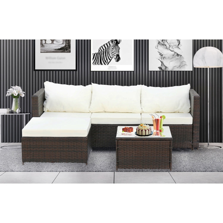 [US Warehouse] 2 in 1 Rattan Terrace Sofa Chair Coffee Table Furniture Set