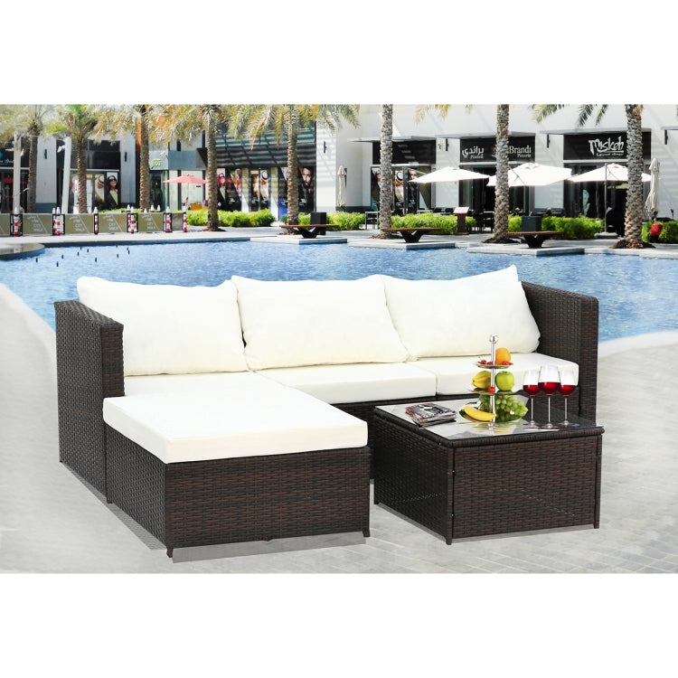 [US Warehouse] 2 in 1 Rattan Terrace Sofa Chair Coffee Table Furniture Set