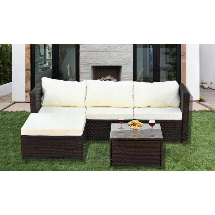 [US Warehouse] 2 in 1 Rattan Terrace Sofa Chair Coffee Table Furniture Set