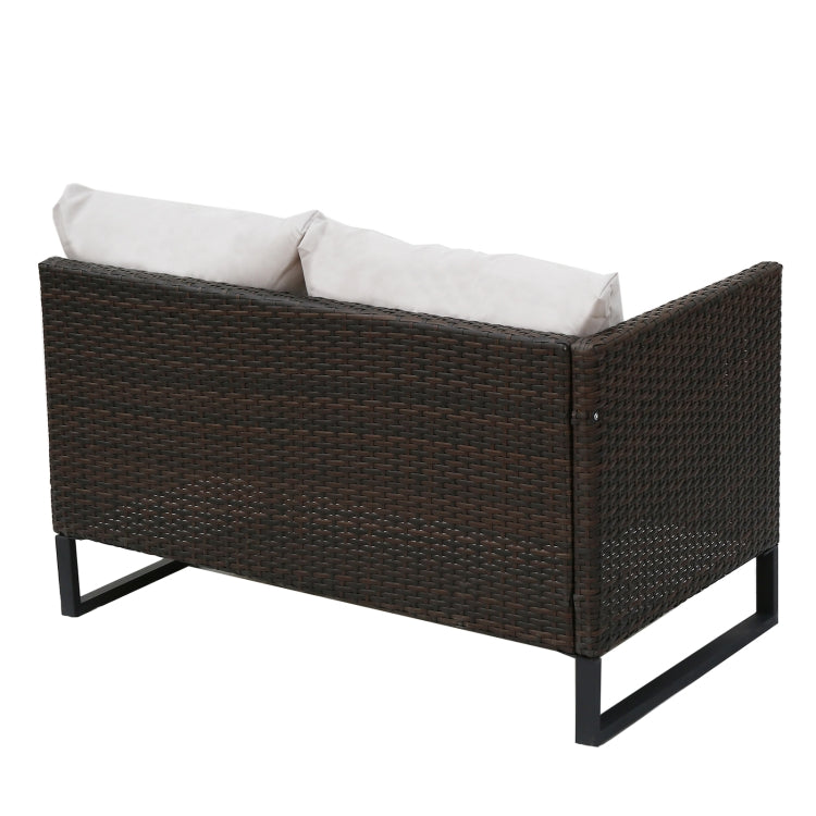 [US Warehouse] 4 in 1 Rattan Terrace Sofa Chair + Storage Box + Coffee Table Furniture Set