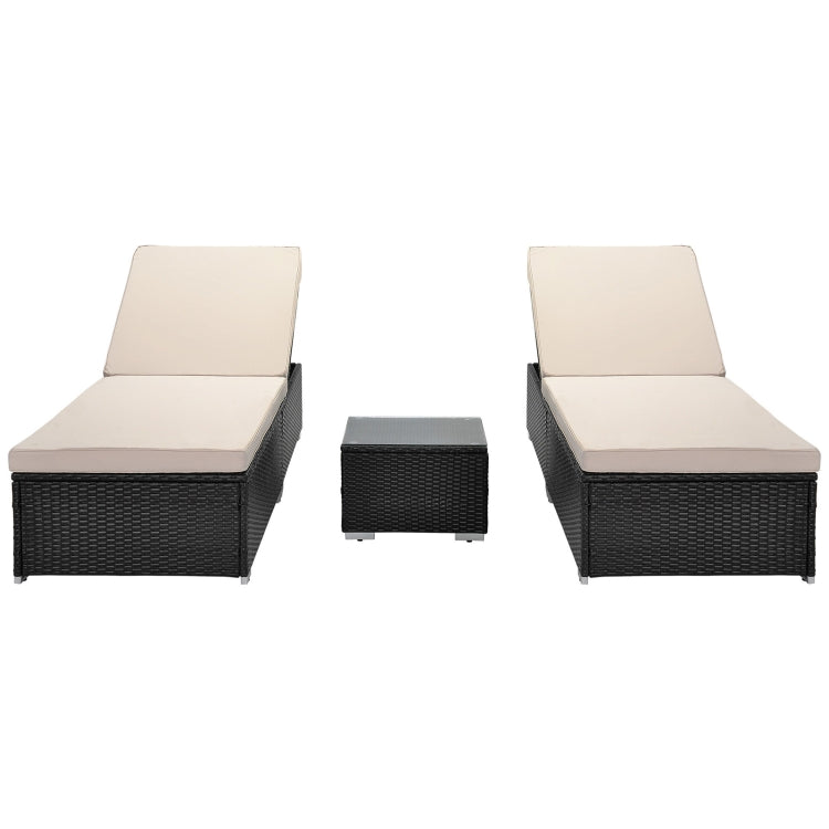 [US Warehouse] 7 in 1 Outdoor Rattan Adjustable Recliner with Cushion + Side Table Set