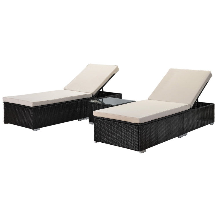 [US Warehouse] 7 in 1 Outdoor Rattan Adjustable Recliner with Cushion + Side Table Set