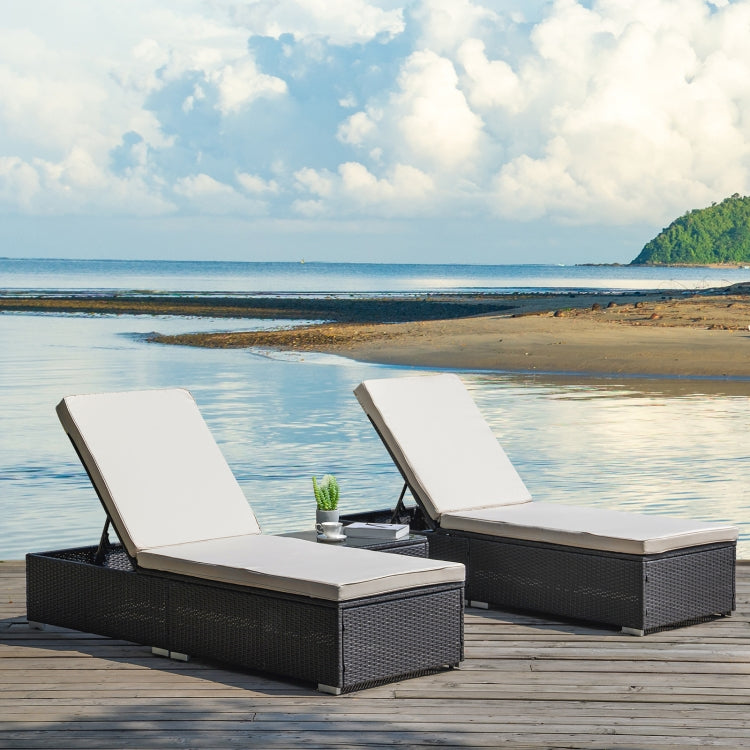 [US Warehouse] 7 in 1 Outdoor Rattan Adjustable Recliner with Cushion + Side Table Set