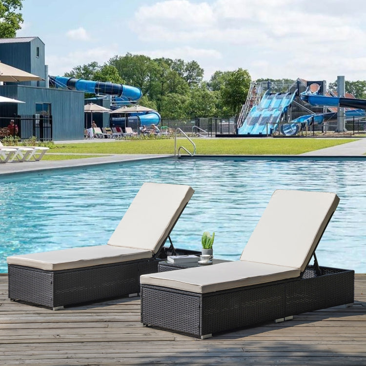 [US Warehouse] 7 in 1 Outdoor Rattan Adjustable Recliner with Cushion + Side Table Set