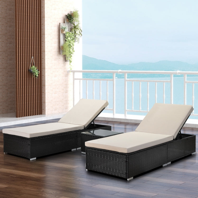 [US Warehouse] 7 in 1 Outdoor Rattan Adjustable Recliner with Cushion + Side Table Set