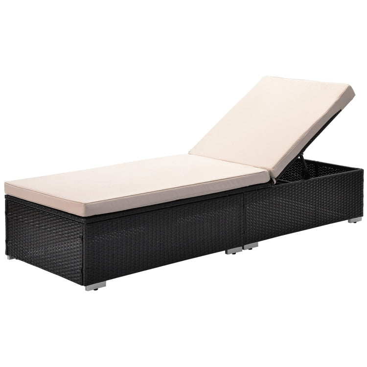 [US Warehouse] 7 in 1 Outdoor Rattan Adjustable Recliner with Cushion + Side Table Set